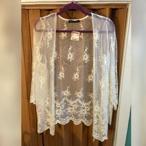 White mesh kimono/ coverup